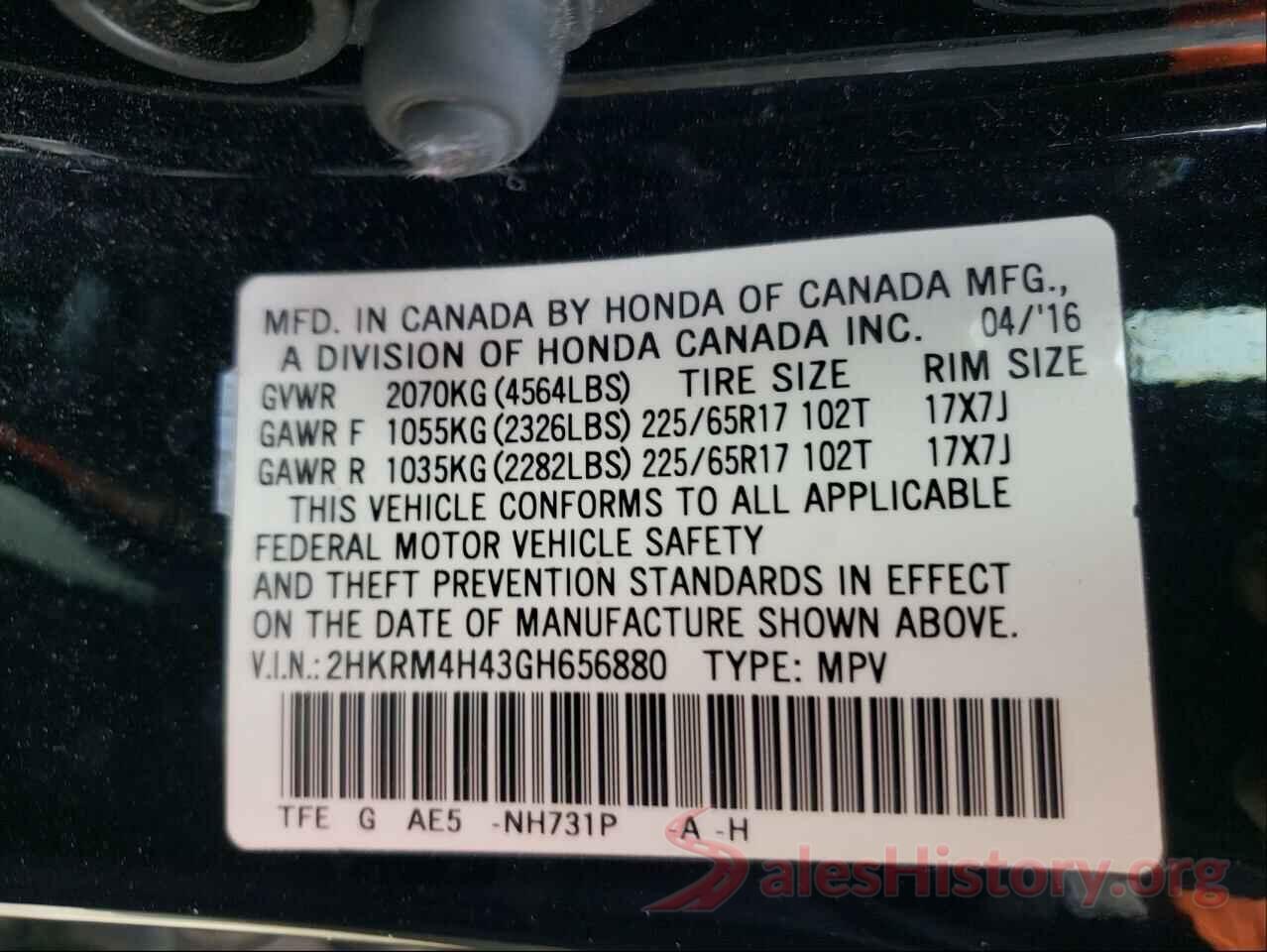 2HKRM4H43GH656880 2016 HONDA CRV