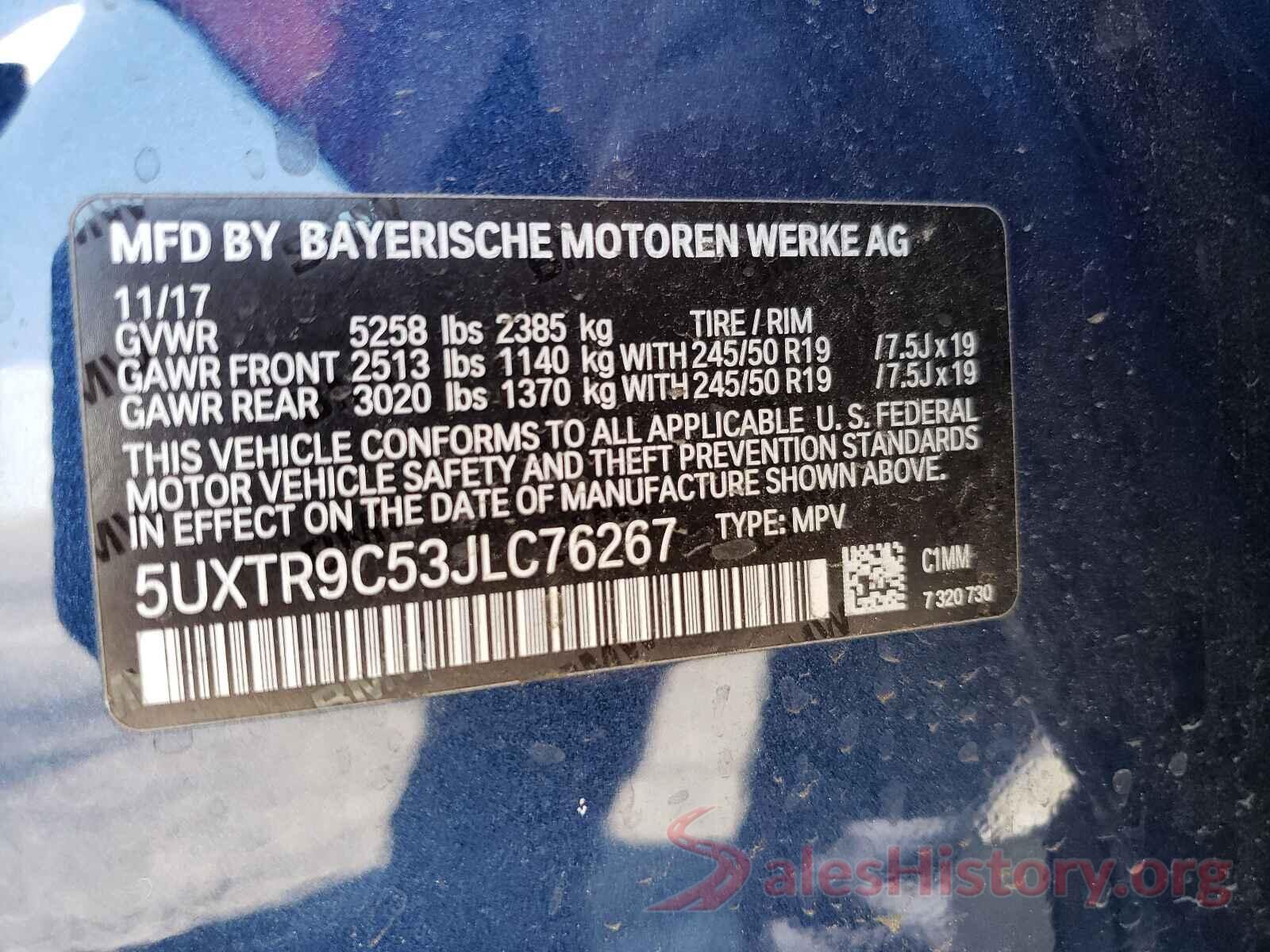 5UXTR9C53JLC76267 2018 BMW X3