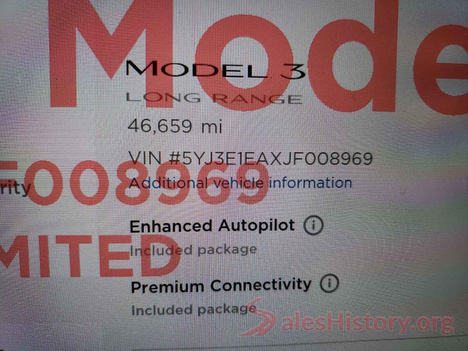 5YJ3E1EAXJF008969 2018 TESLA MODEL 3