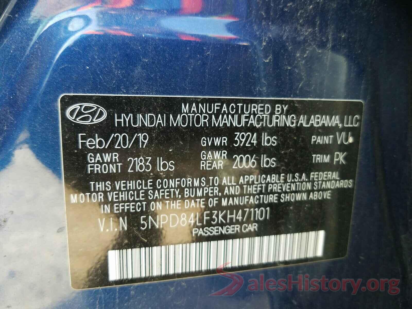 5NPD84LF3KH471101 2019 HYUNDAI ELANTRA