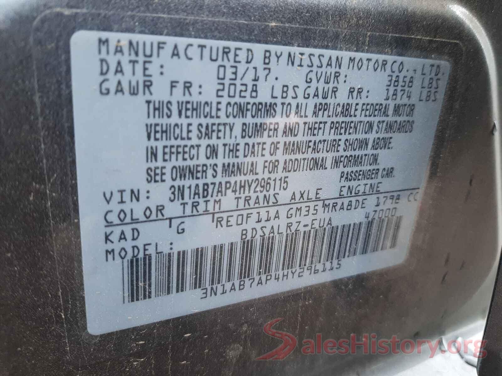 3N1AB7AP4HY296115 2017 NISSAN SENTRA