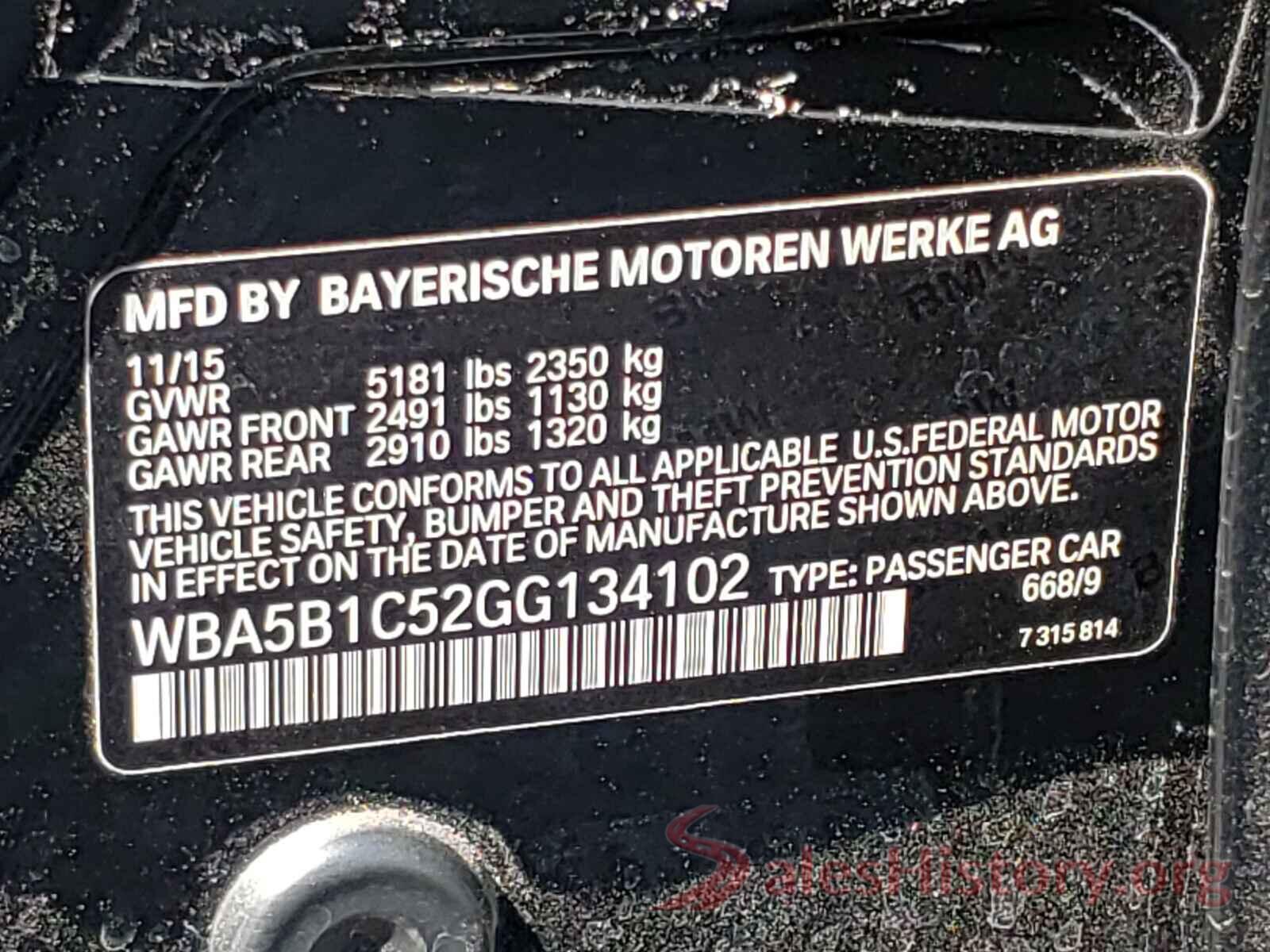 WBA5B1C52GG134102 2016 BMW 5 SERIES