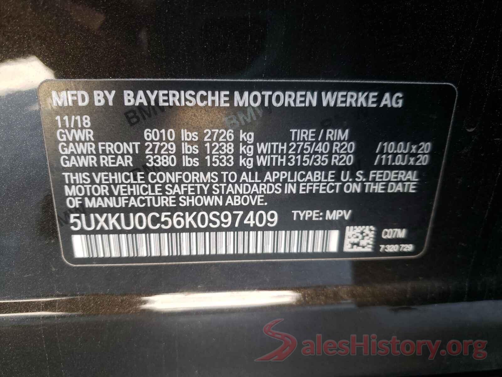 5UXKU0C56K0S97409 2019 BMW X6