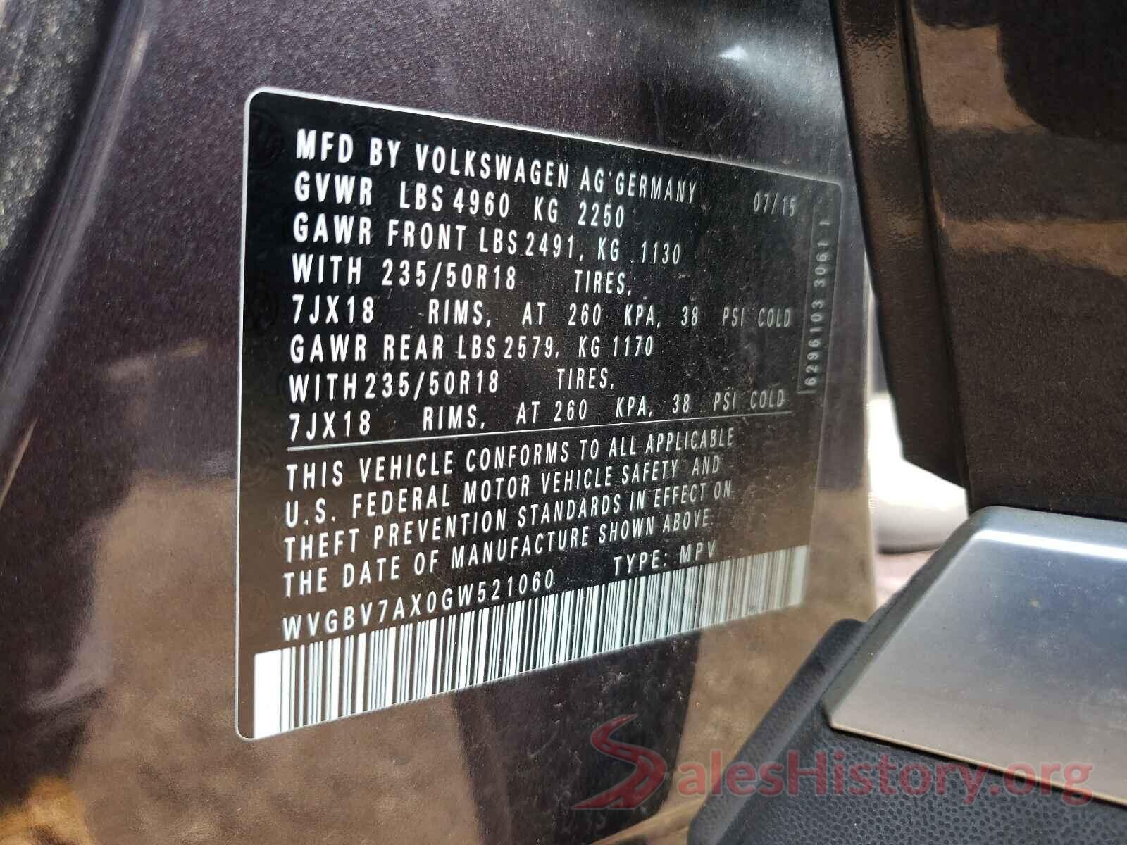 WVGBV7AX0GW521060 2016 VOLKSWAGEN TIGUAN