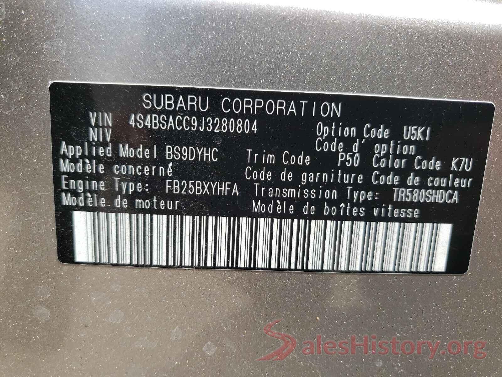 4S4BSACC9J3280804 2018 SUBARU OUTBACK