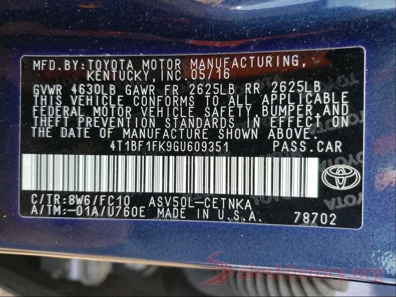 4T1BF1FK9GU609351 2016 TOYOTA CAMRY