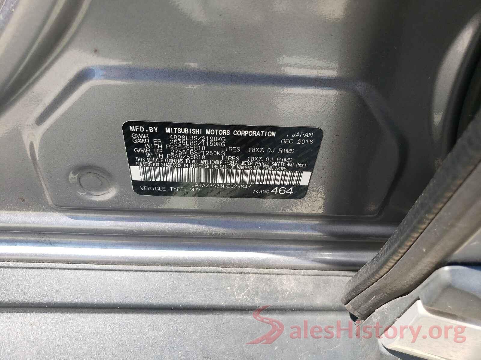 JA4AZ3A36HZ029847 2017 MITSUBISHI OUTLANDER