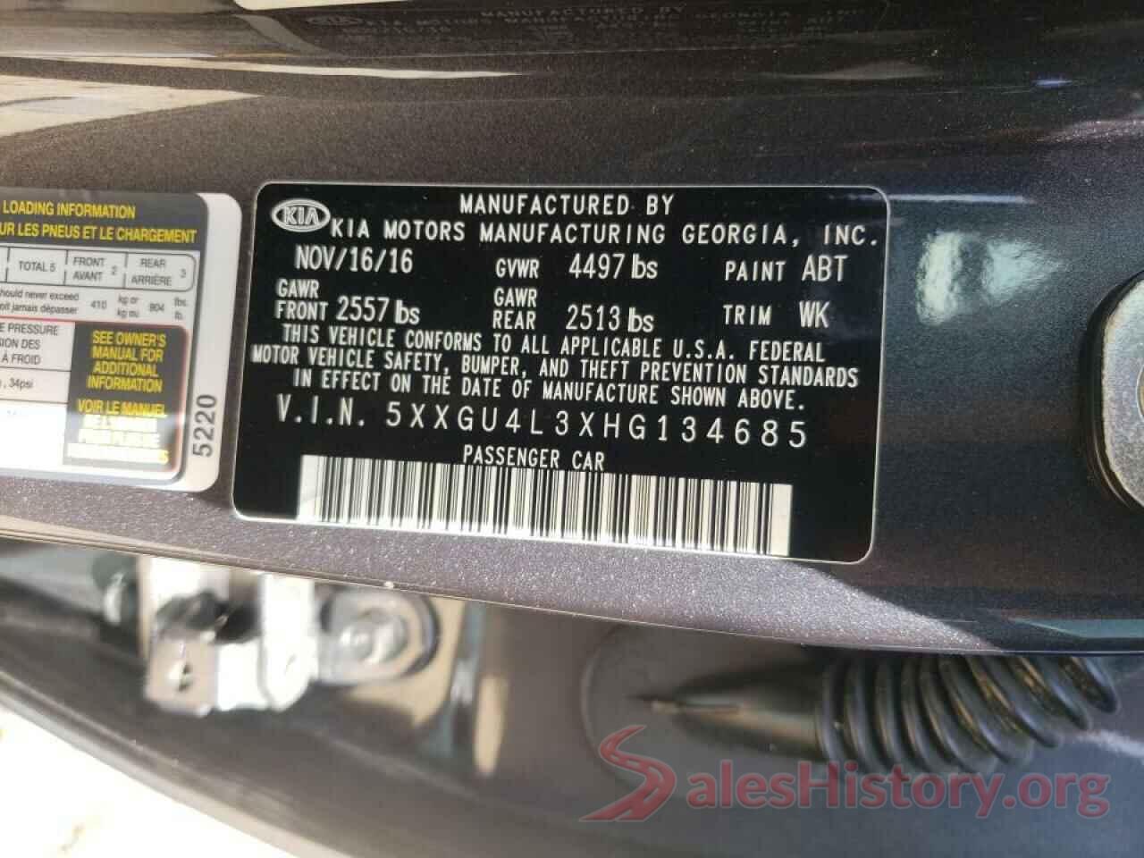 5XXGU4L3XHG134685 2017 KIA OPTIMA