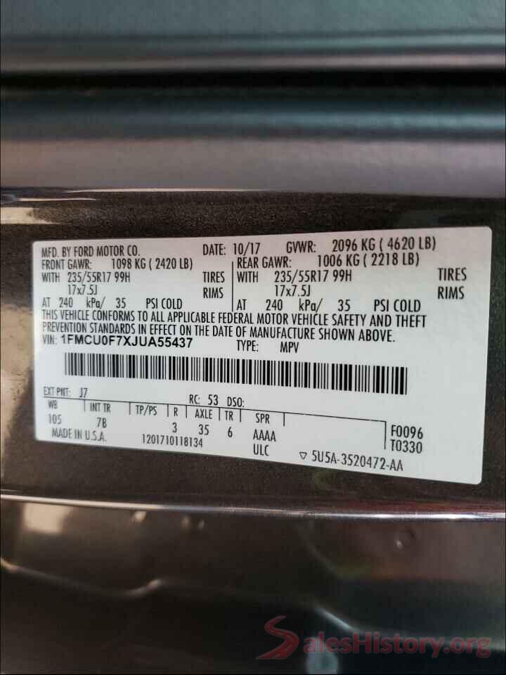 1FMCU0F7XJUA55437 2018 FORD ESCAPE