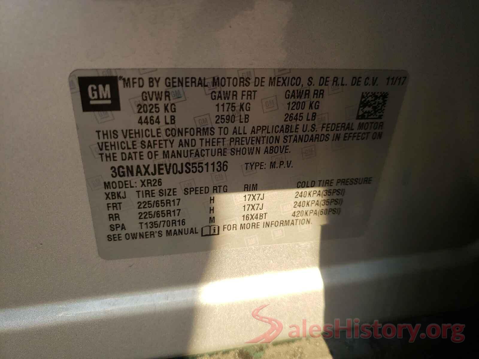 3GNAXJEV0JS551136 2018 CHEVROLET EQUINOX