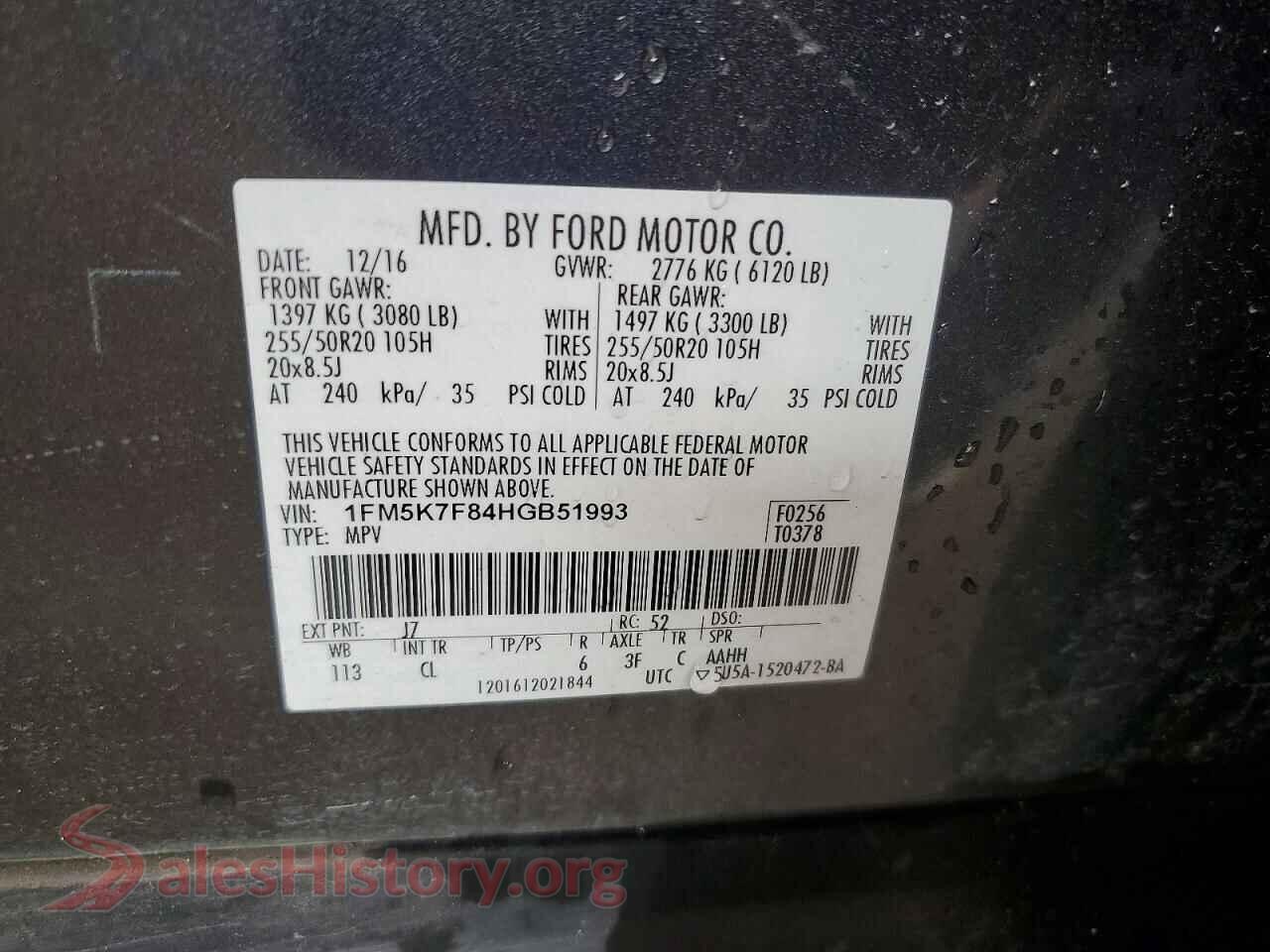 2017 FORD EXPLORER VIN 1FM5K7F84HGB51993, trunk area