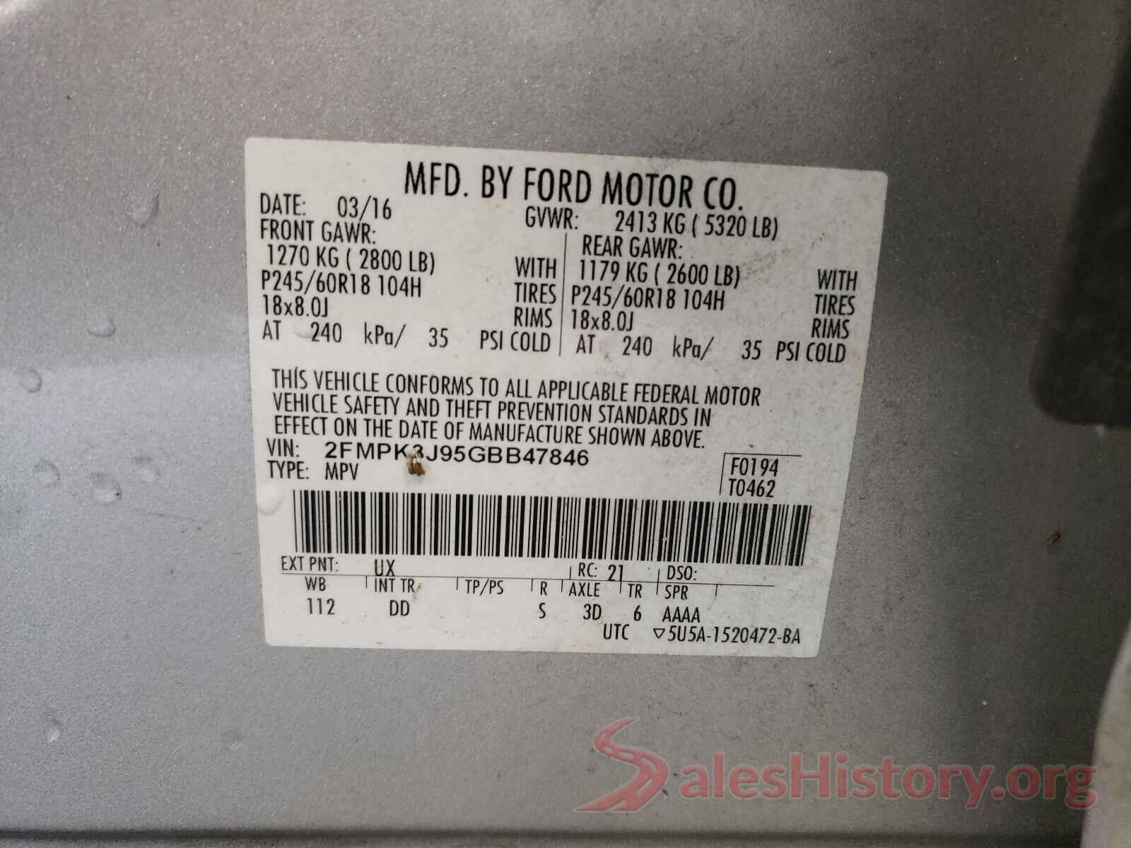 2FMPK3J95GBB47846 2016 FORD EDGE