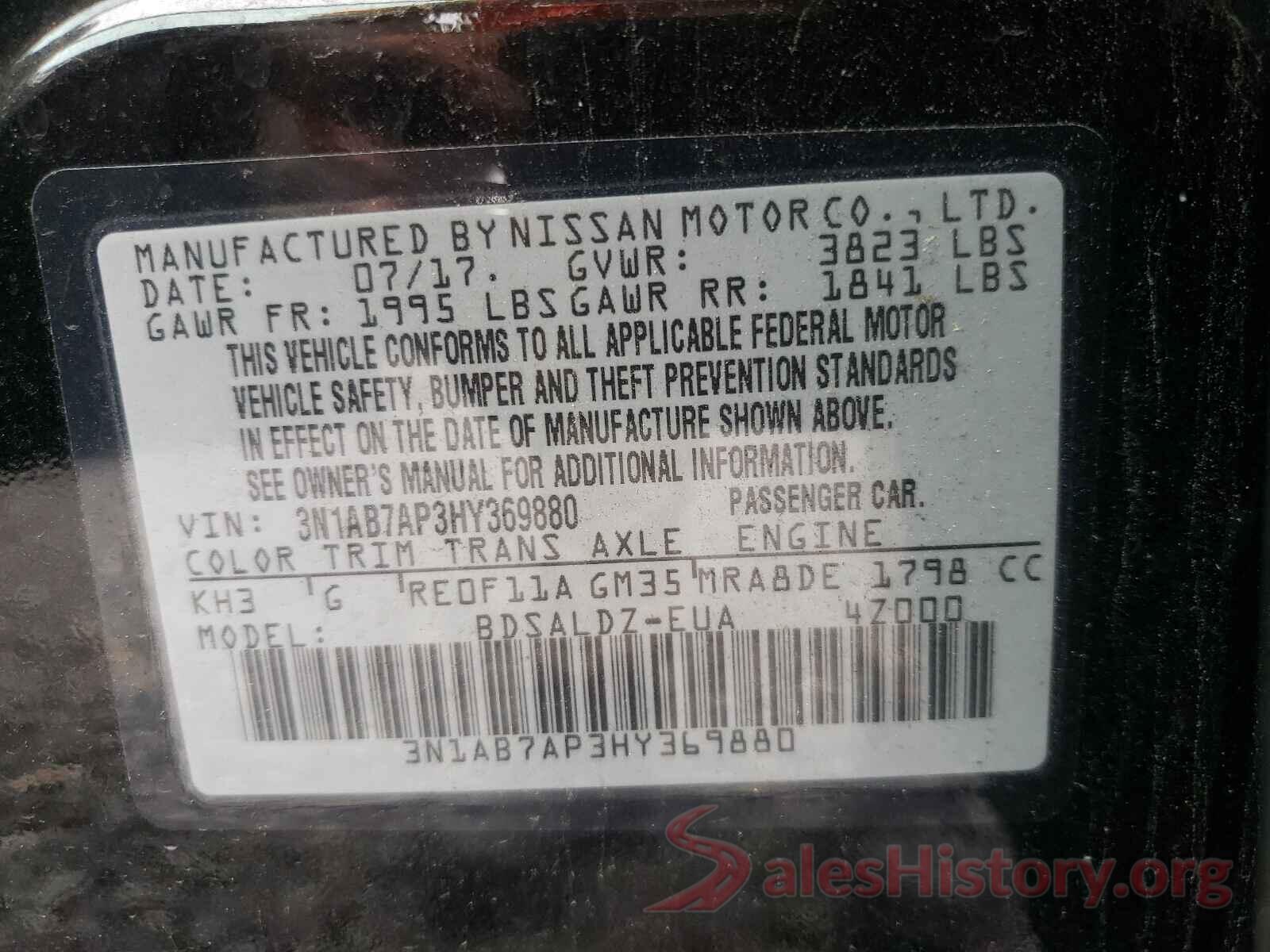 3N1AB7AP3HY369880 2017 NISSAN SENTRA