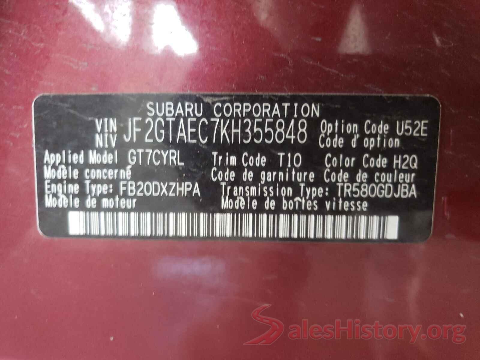 JF2GTAEC7KH355848 2019 SUBARU CROSSTREK