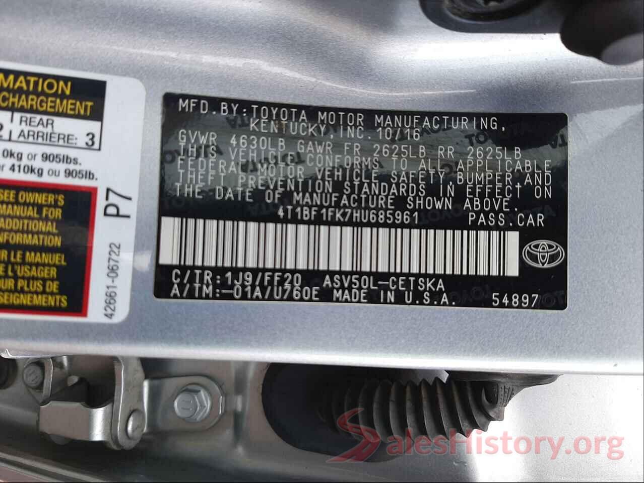 4T1BF1FK7HU685961 2017 TOYOTA CAMRY