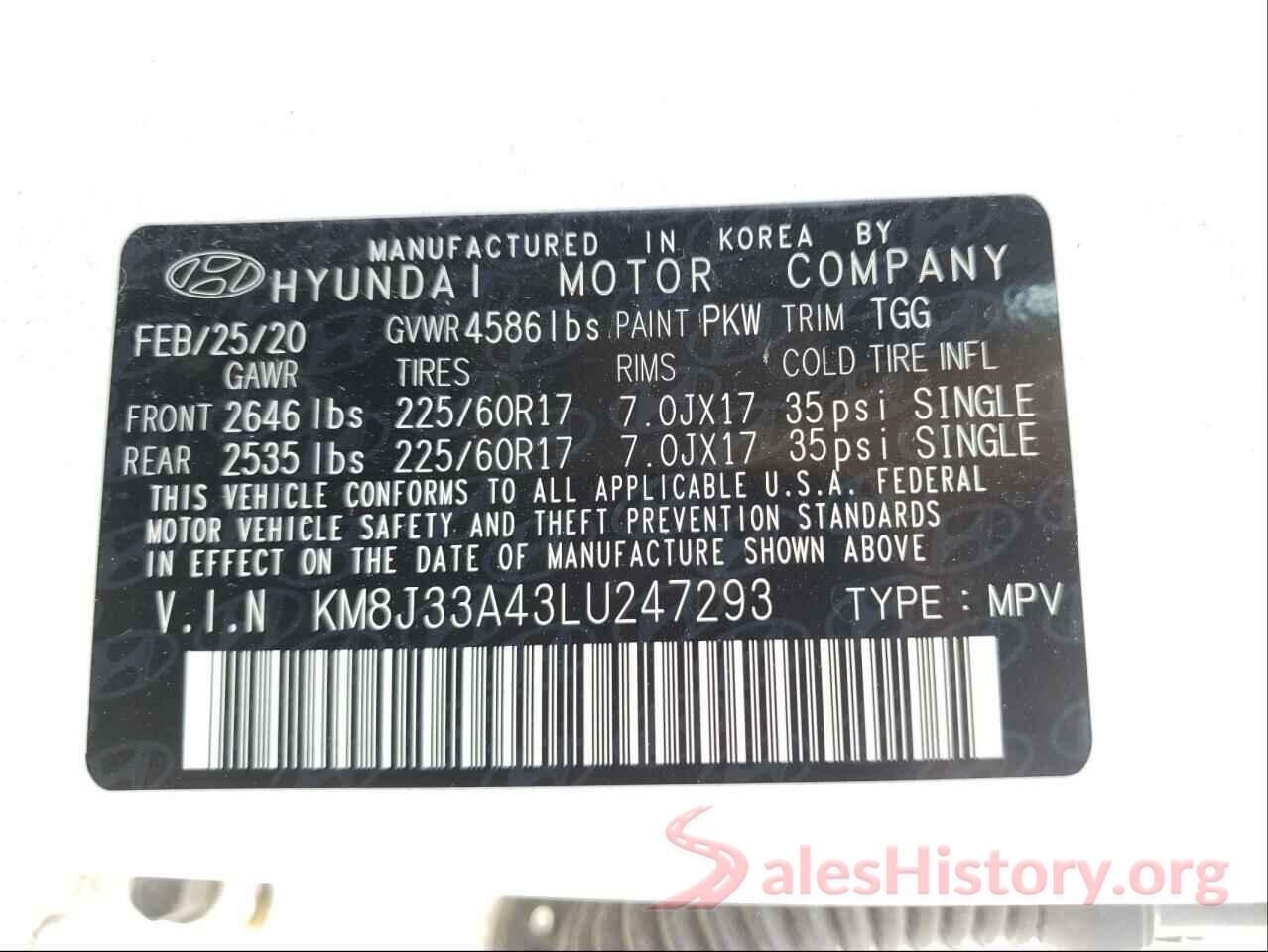 KM8J33A43LU247293 2020 HYUNDAI TUCSON