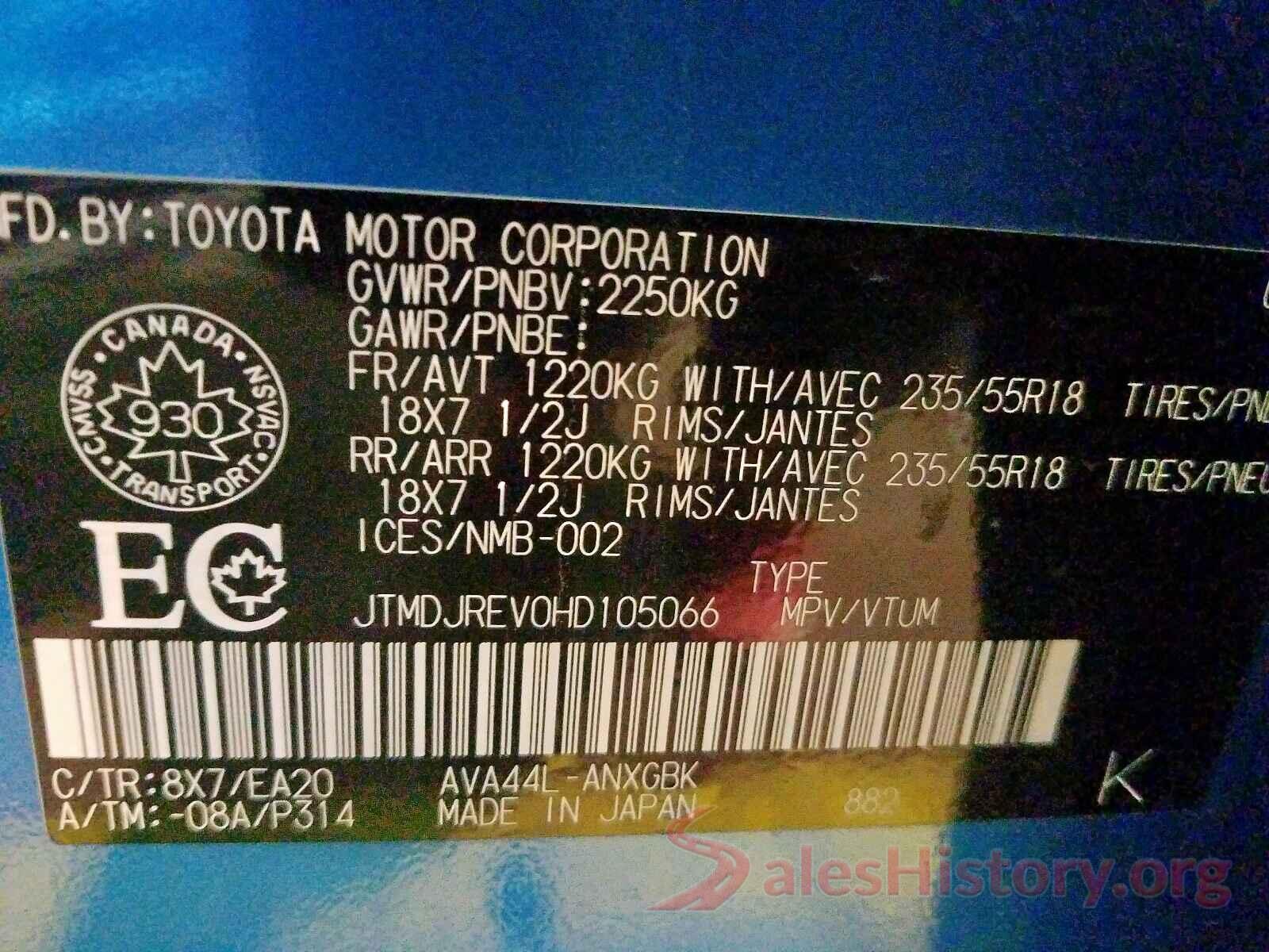 JTMDJREV0HD105066 2017 TOYOTA RAV4