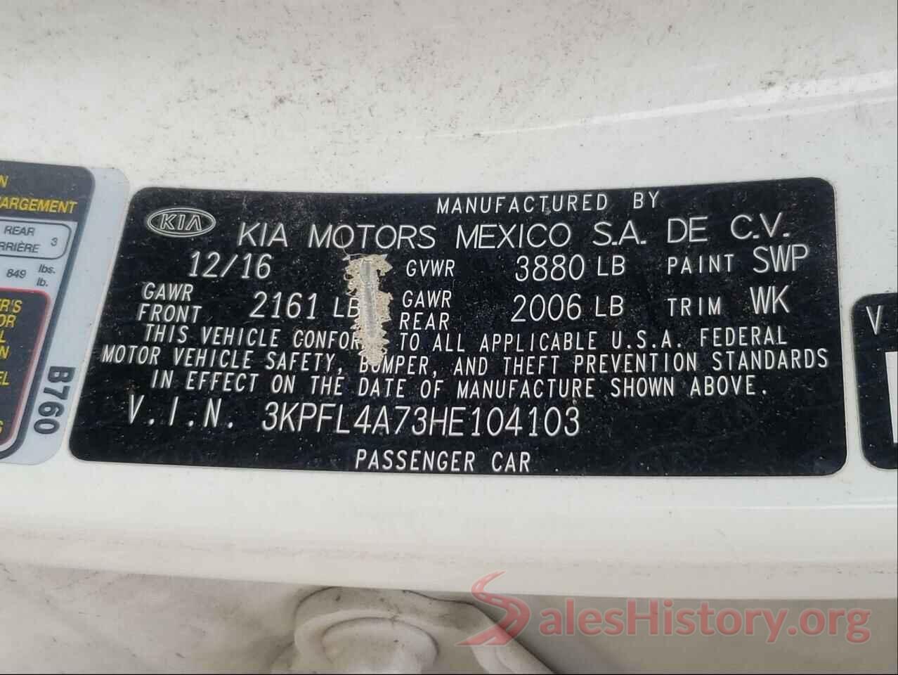 3KPFL4A73HE104103 2017 KIA FORTE