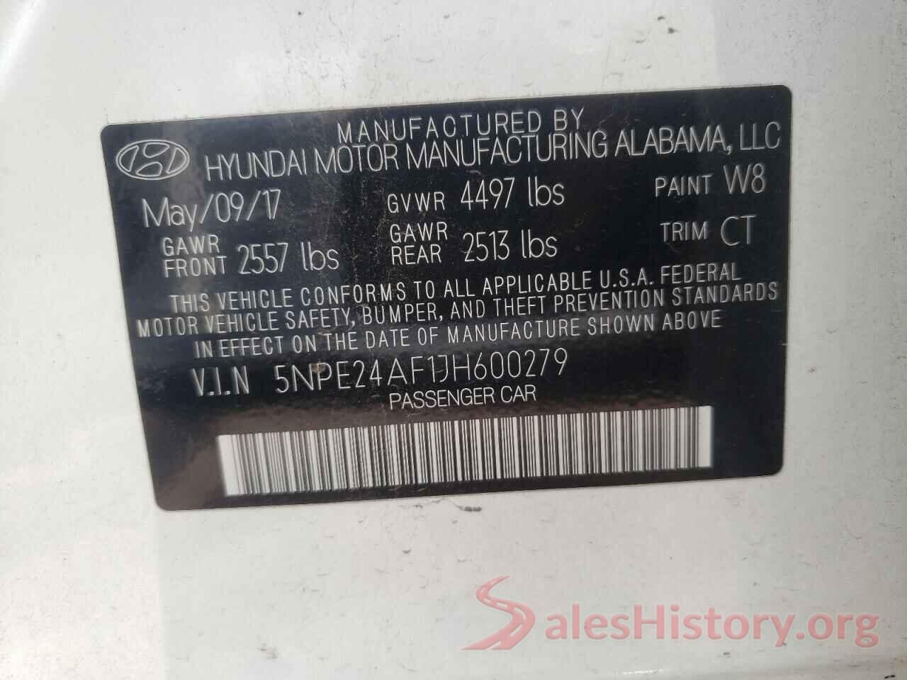 5NPE24AF1JH600279 2018 HYUNDAI SONATA