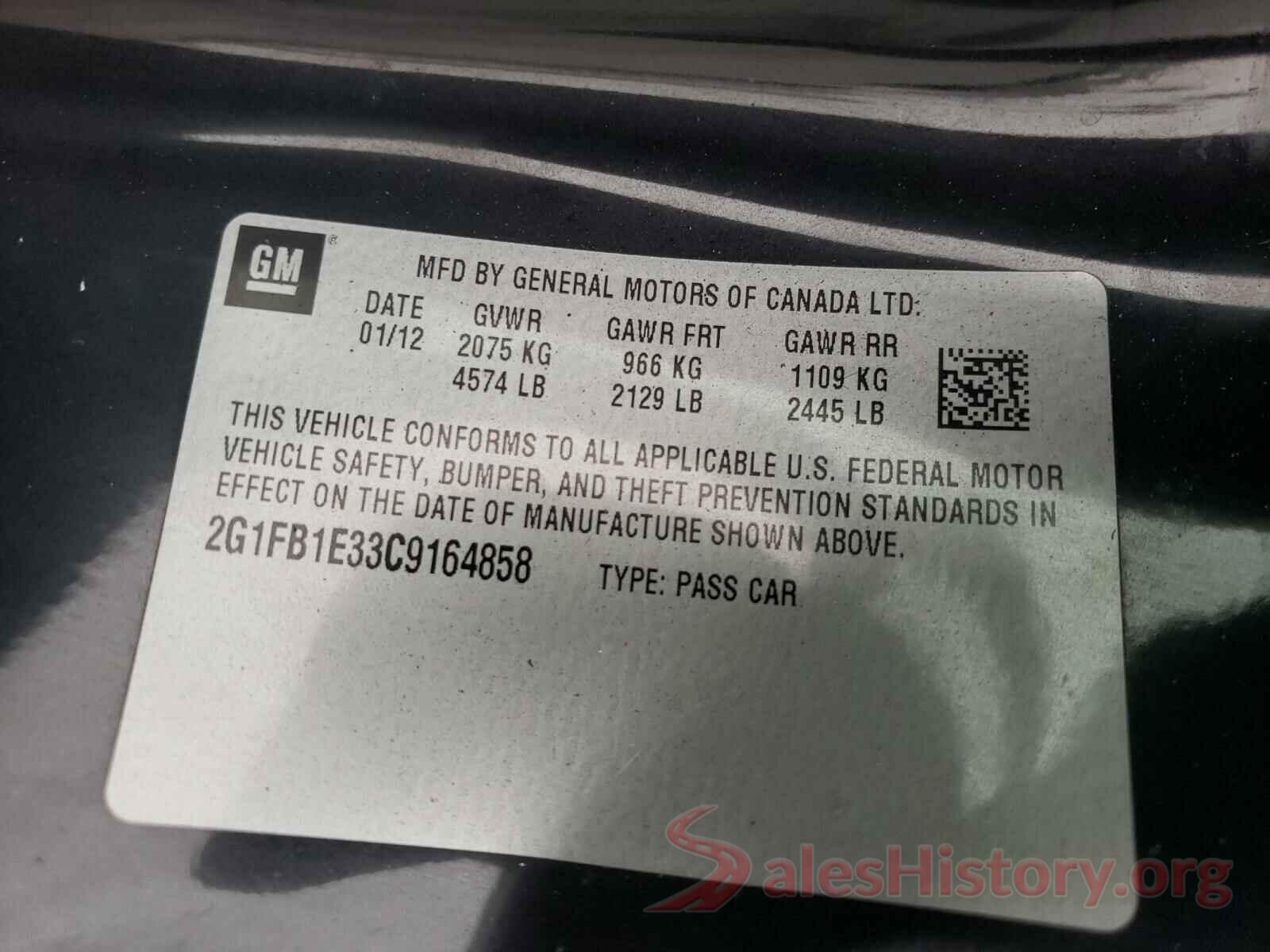 2G1FB1E33C9164858 2012 CHEVROLET CAMARO