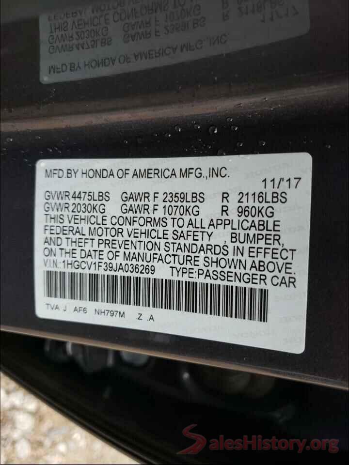 1HGCV1F39JA036269 2018 HONDA ACCORD