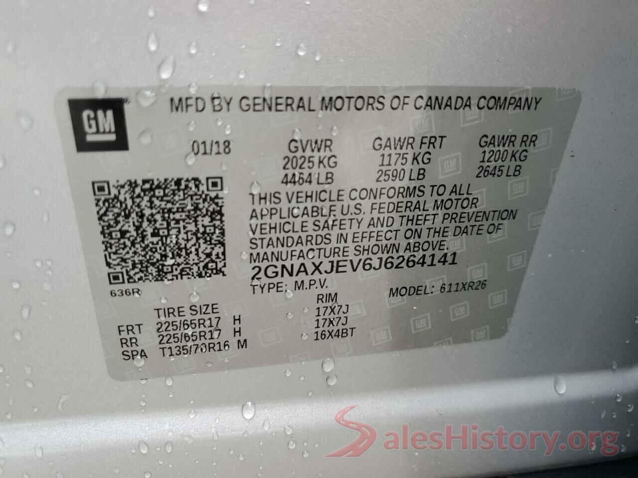 2GNAXJEV6J6264141 2018 CHEVROLET EQUINOX