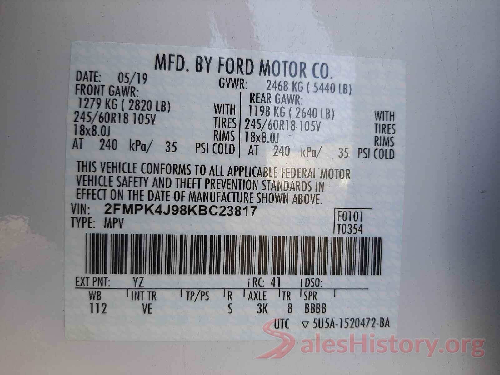 2FMPK4J98KBC23817 2019 FORD EDGE