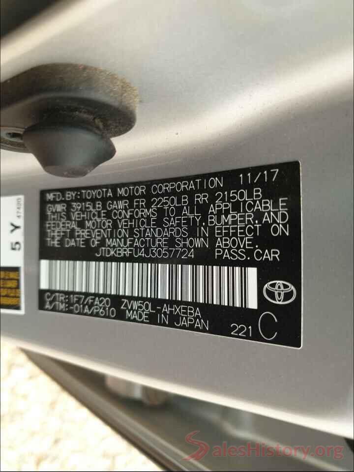 JTDKBRFU4J3057724 2018 TOYOTA PRIUS