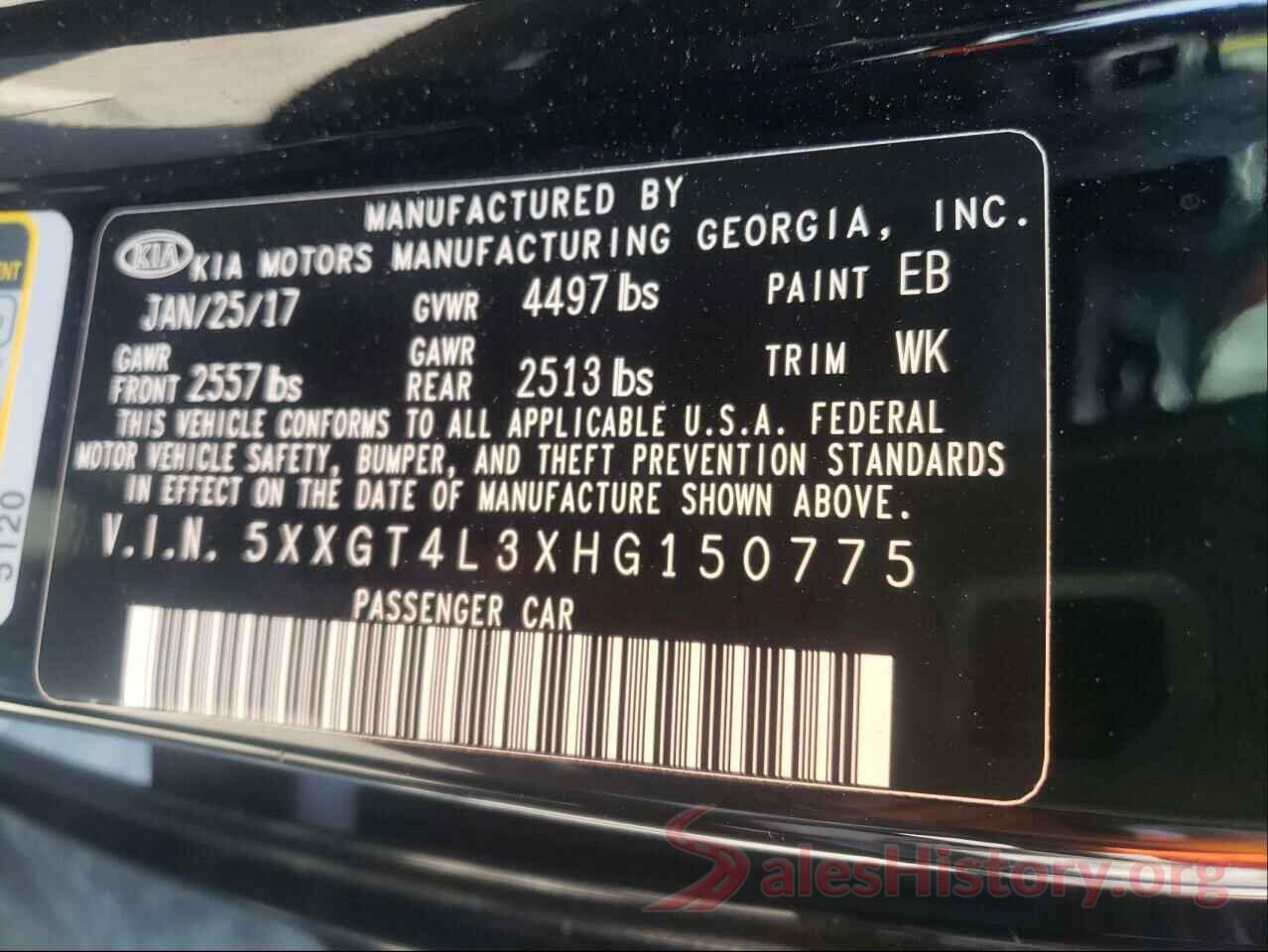 5XXGT4L3XHG150775 2017 KIA OPTIMA