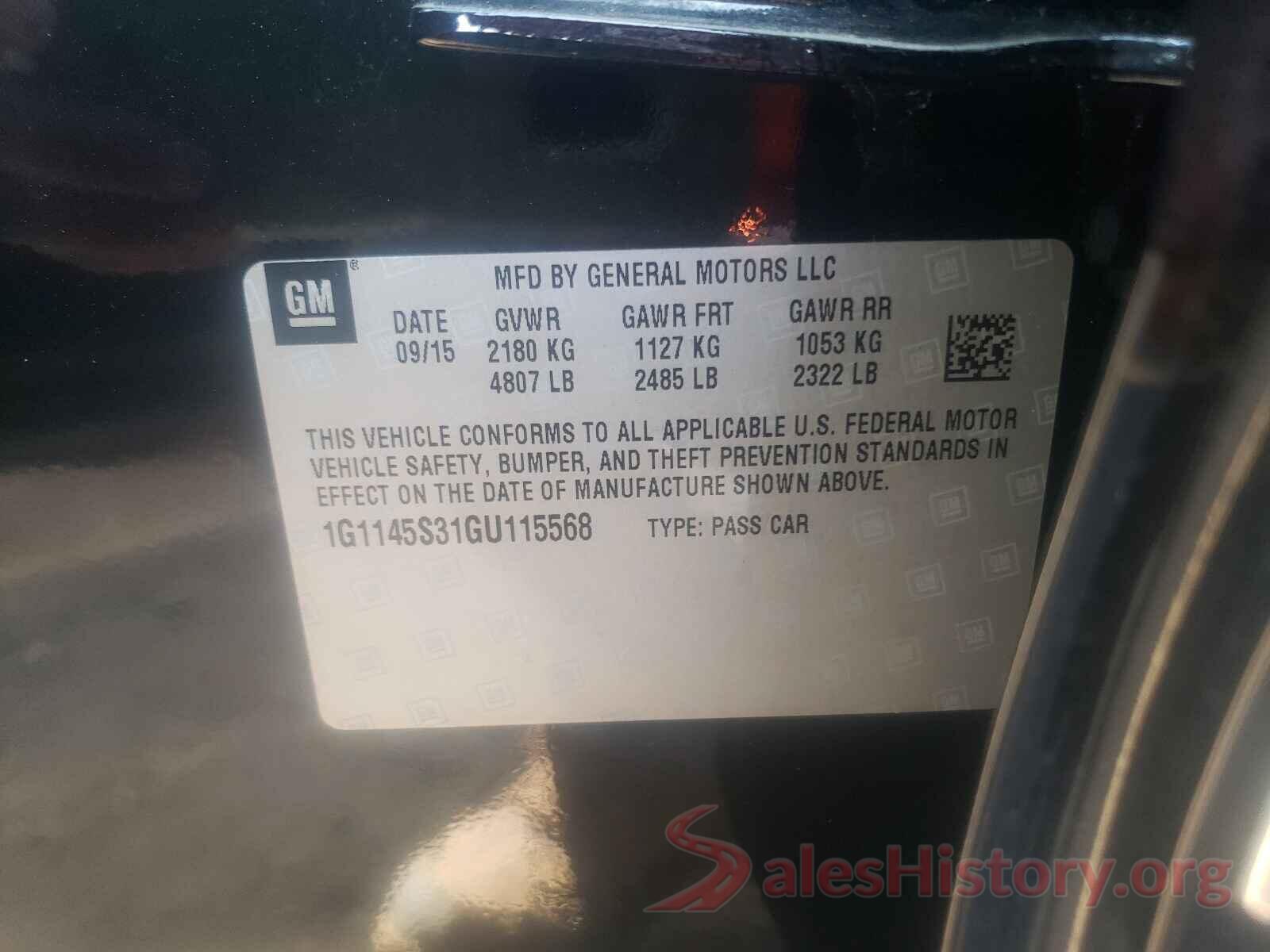 1G1145S31GU115568 2016 CHEVROLET IMPALA