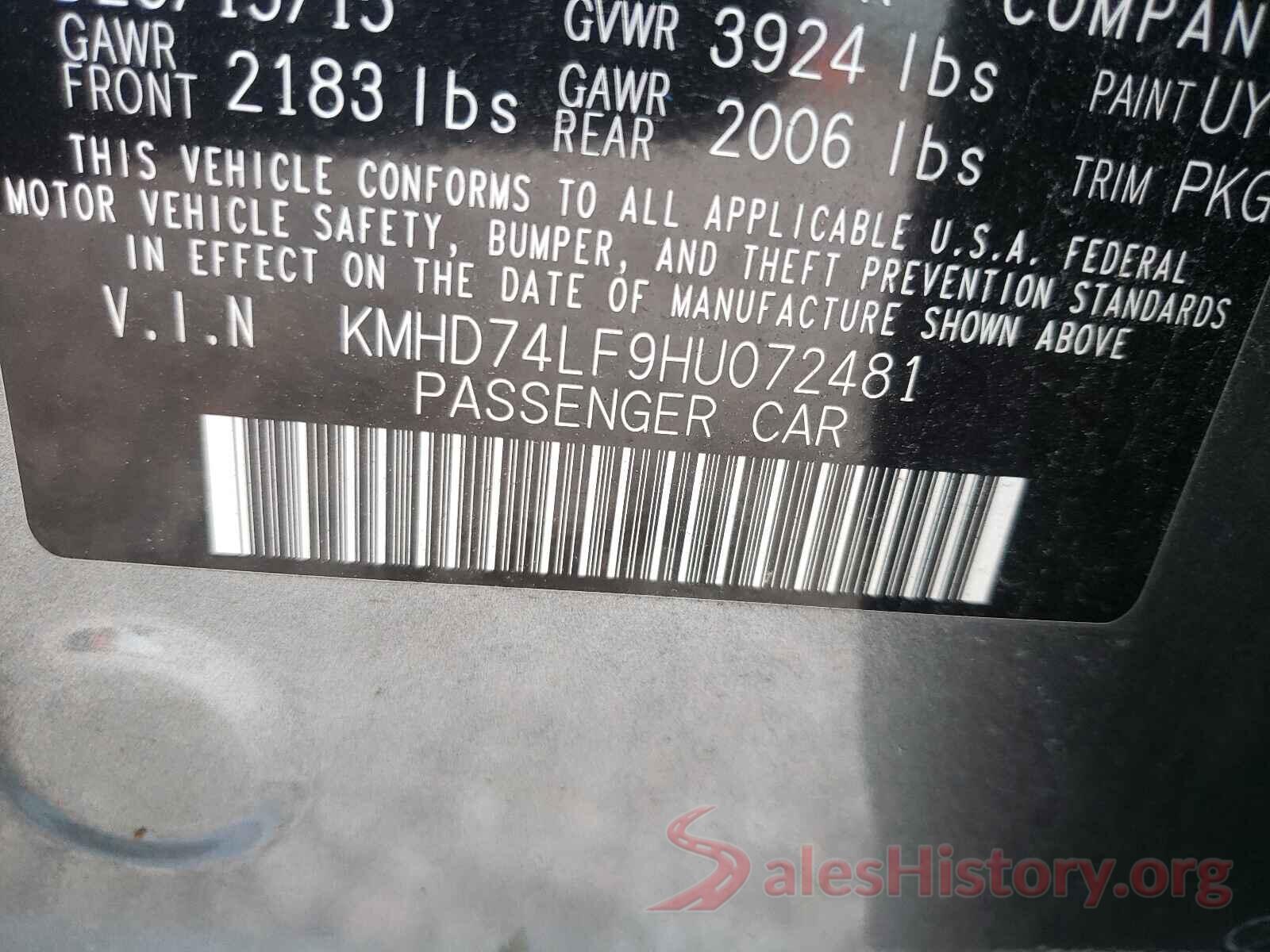 KMHD74LF9HU072481 2017 HYUNDAI ELANTRA