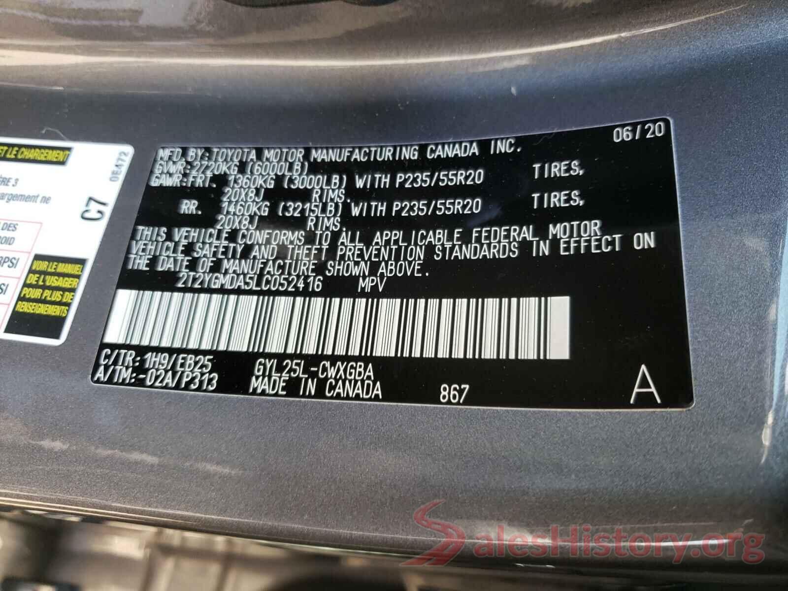 2T2YGMDA5LC052416 2020 LEXUS RX450