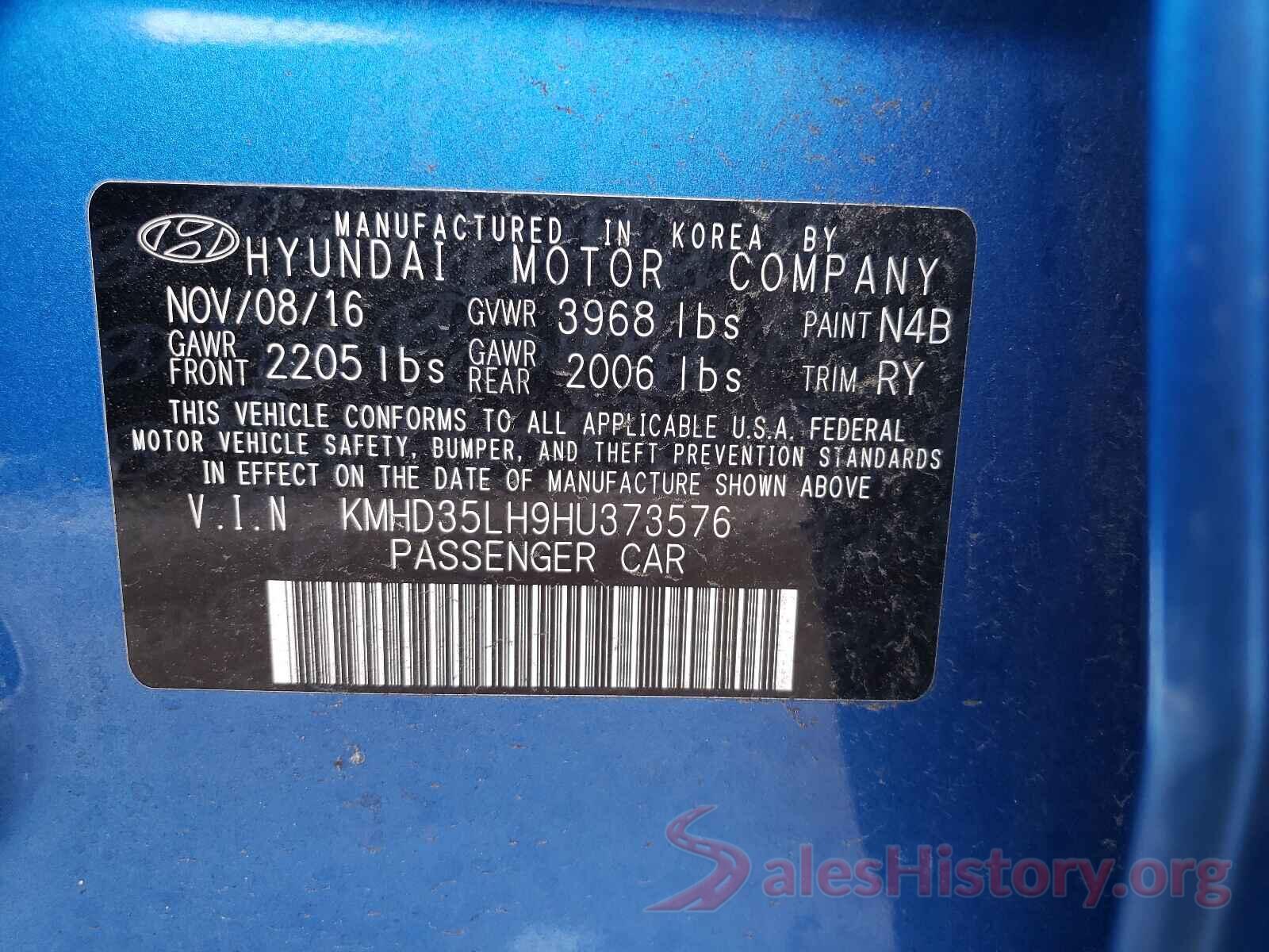 KMHD35LH9HU373576 2017 HYUNDAI ELANTRA