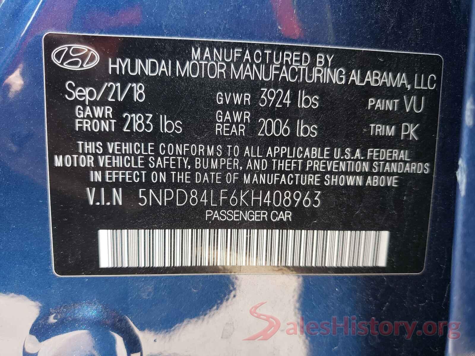 5NPD84LF6KH408963 2019 HYUNDAI ELANTRA