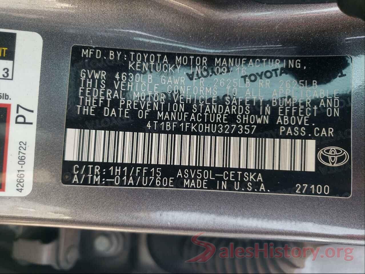 4T1BF1FK0HU327357 2017 TOYOTA CAMRY