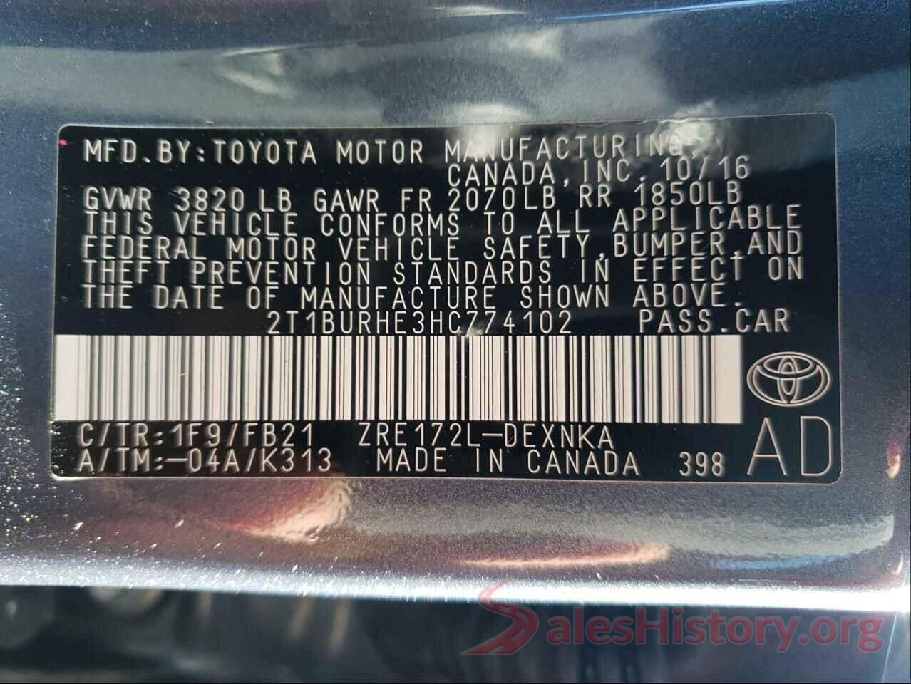 2T1BURHE3HC774102 2017 TOYOTA COROLLA