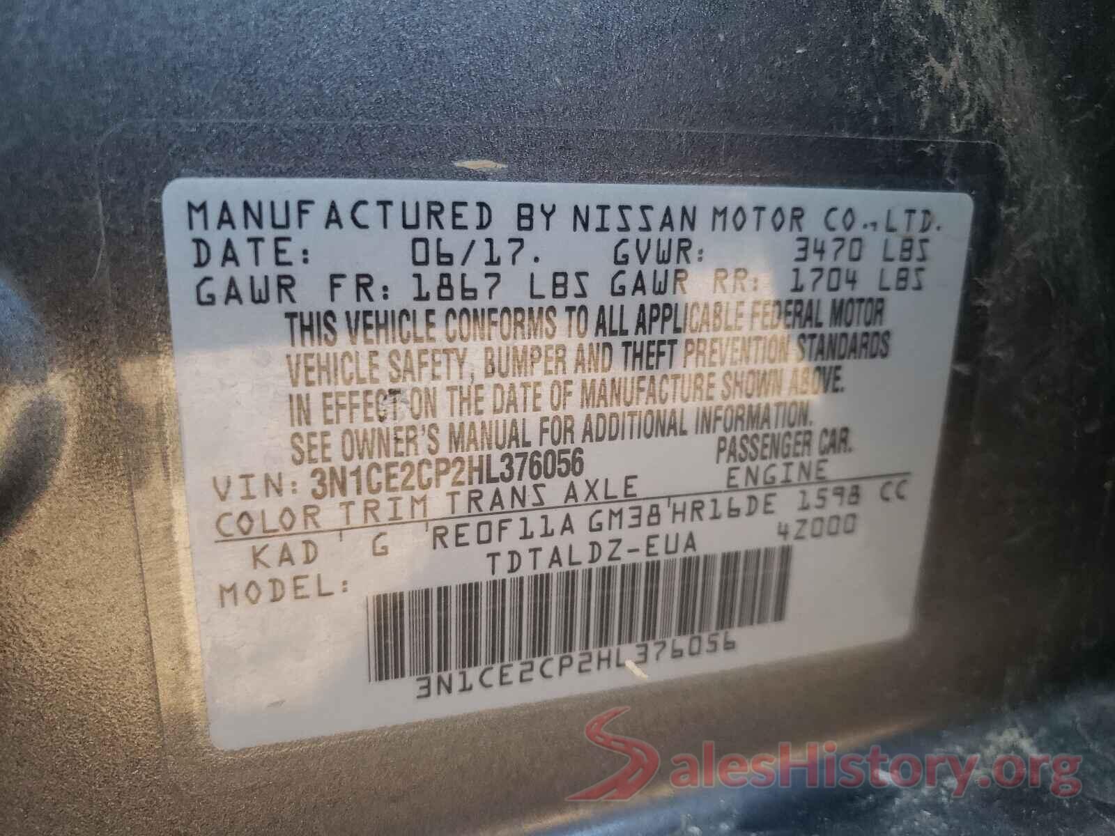 3N1CE2CP2HL376056 2017 NISSAN VERSA