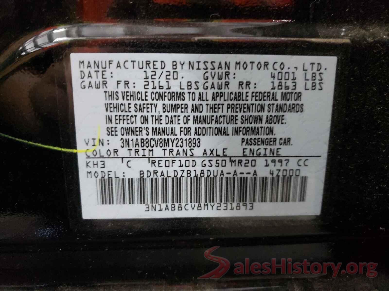 3N1AB8CV8MY231893 2021 NISSAN SENTRA