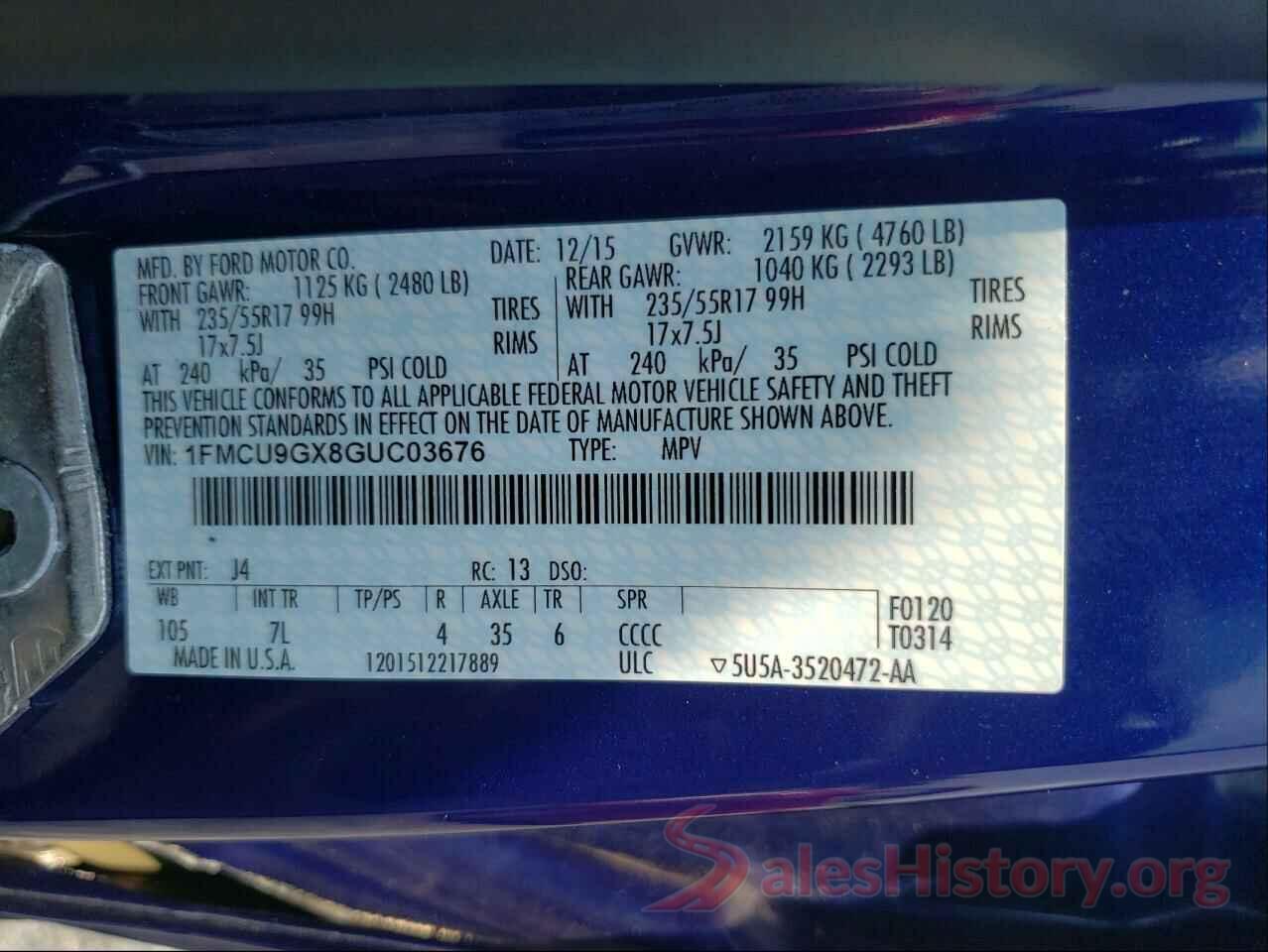 1FMCU9GX8GUC03676 2016 FORD ESCAPE