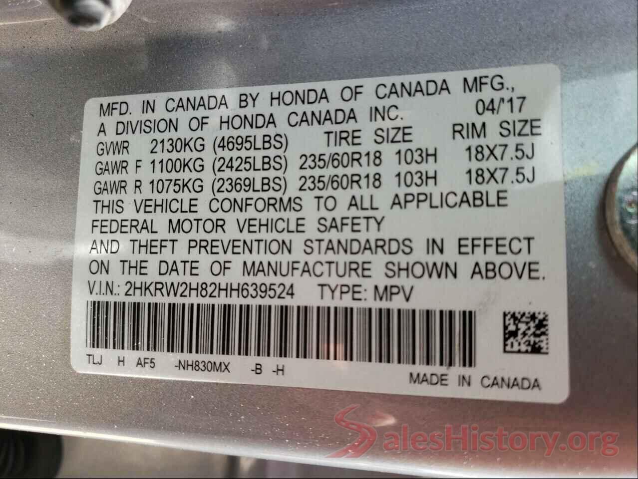 2HKRW2H82HH639524 2017 HONDA CRV