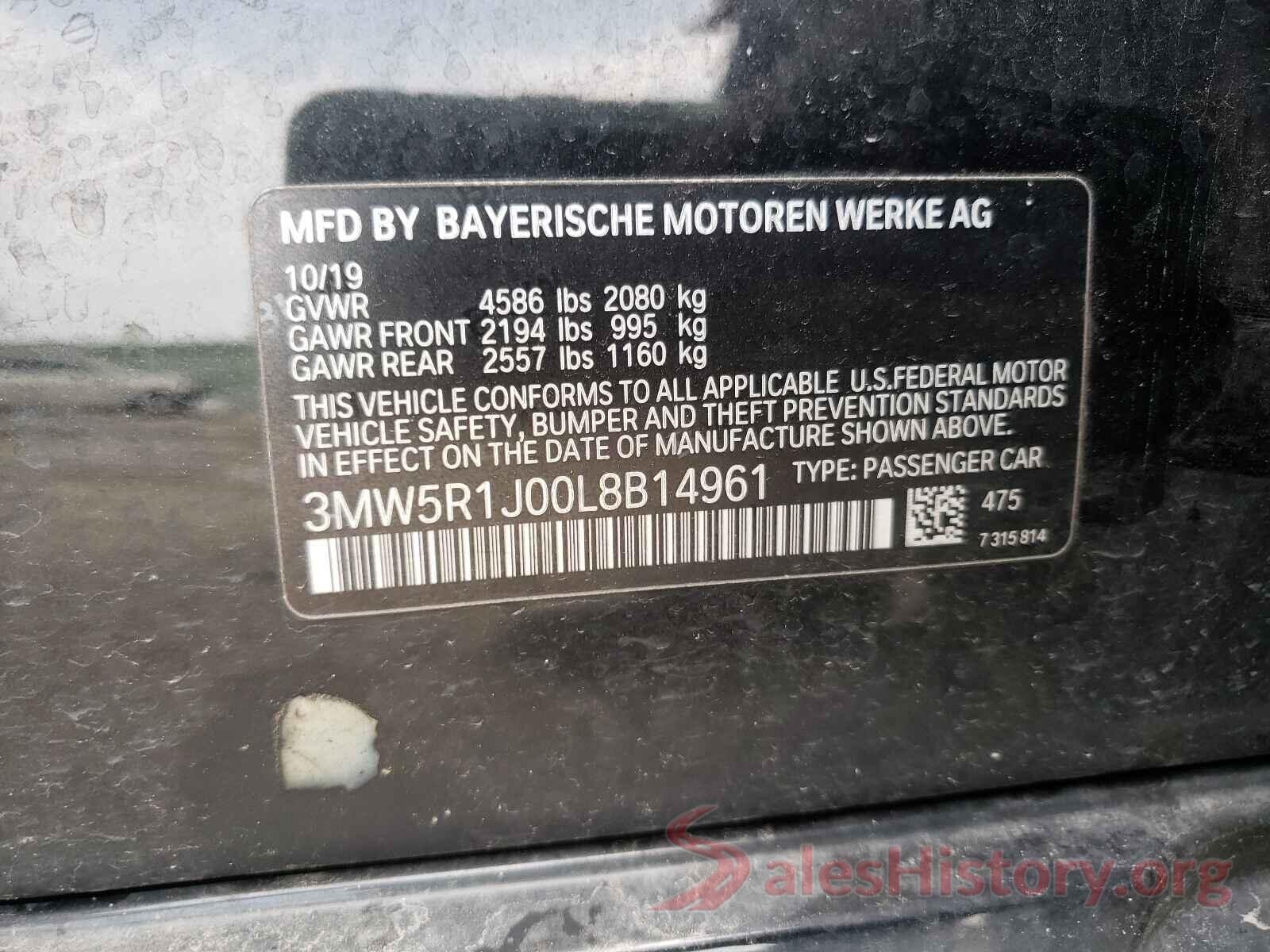 3MW5R1J00L8B14961 2020 BMW 3 SERIES