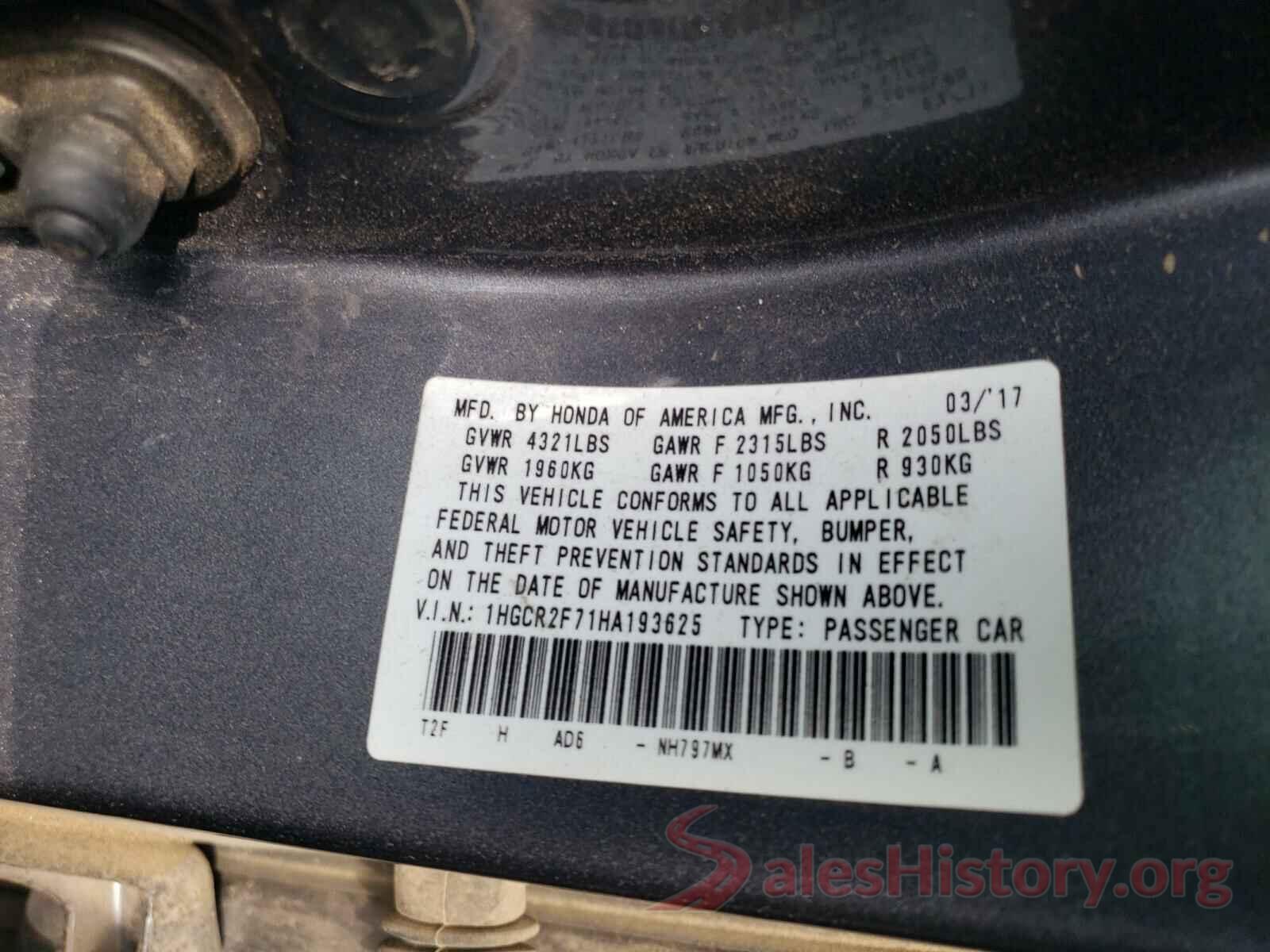 1HGCR2F71HA193625 2017 HONDA ACCORD