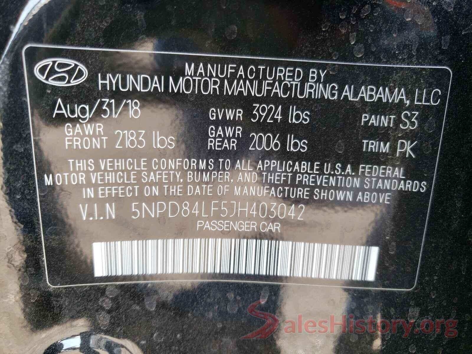 5NPD84LF5JH403042 2018 HYUNDAI ELANTRA