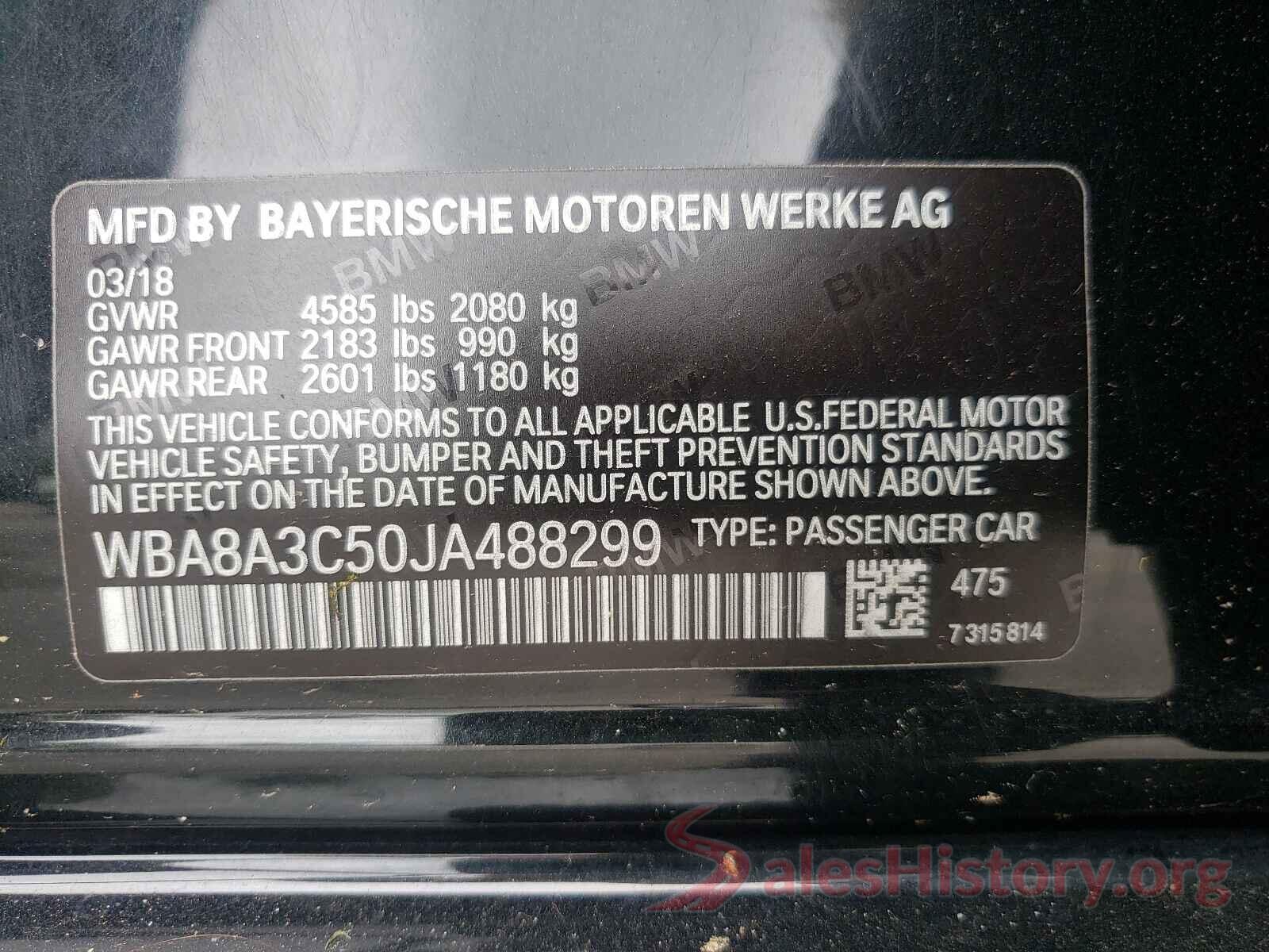 WBA8A3C50JA488299 2018 BMW 3 SERIES