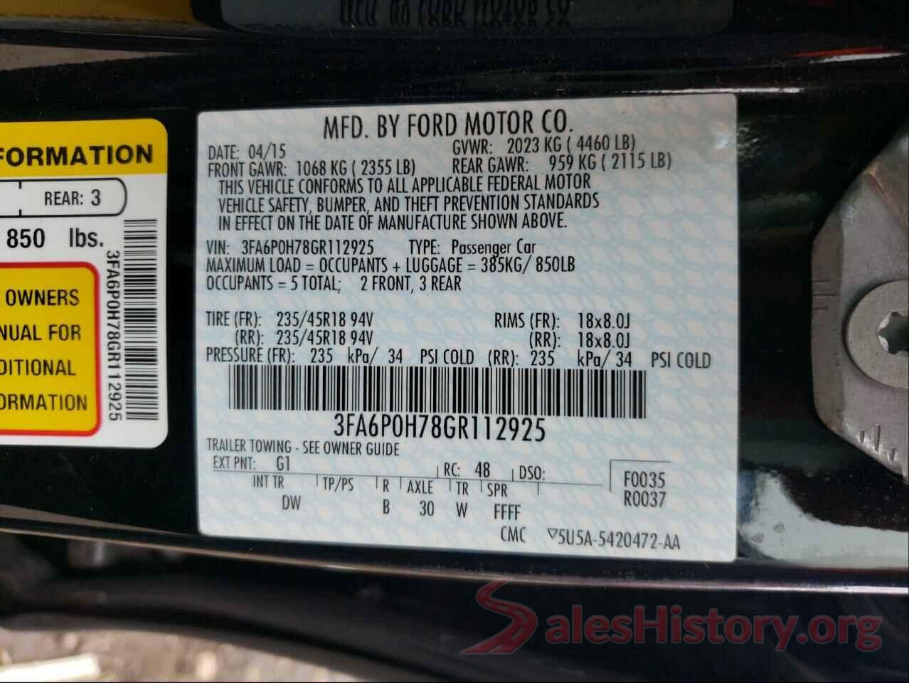 3FA6P0H78GR112925 2016 FORD FUSION