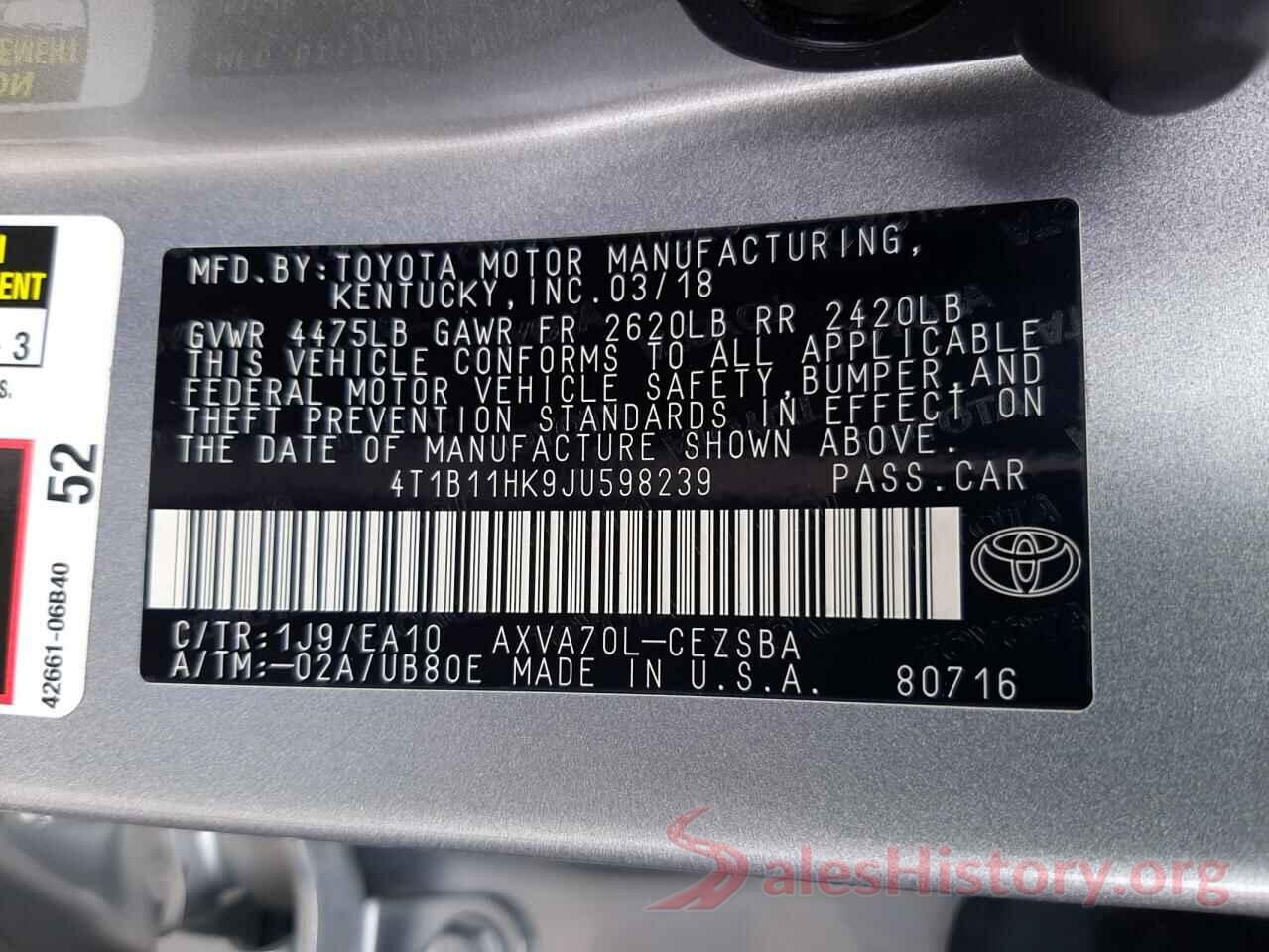 4T1B11HK9JU598239 2018 TOYOTA CAMRY