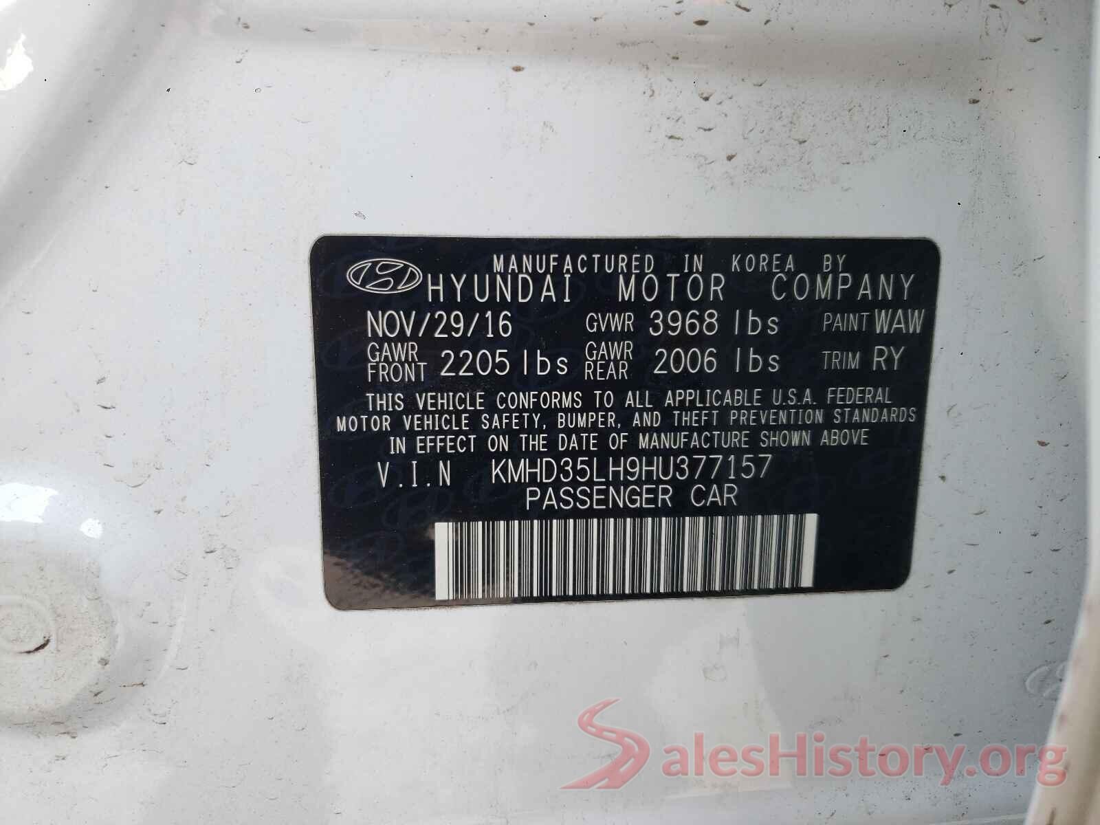 KMHD35LH9HU377157 2017 HYUNDAI ELANTRA