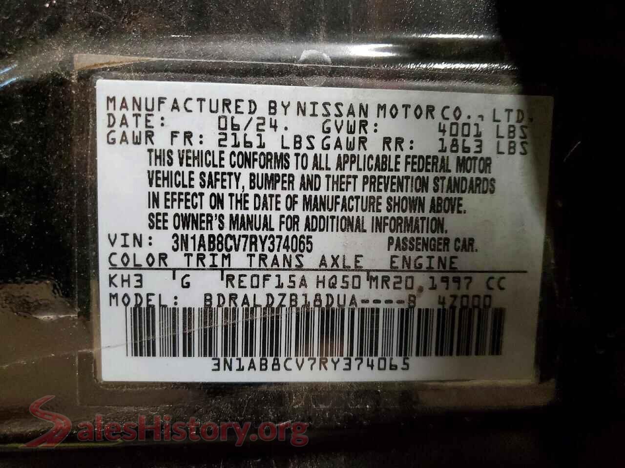 2024 NISSAN SENTRA VIN 3N1AB8CV7RY374065, trunk area