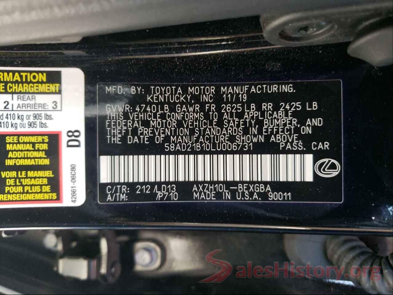 58AD21B10LU006731 2020 LEXUS ES300