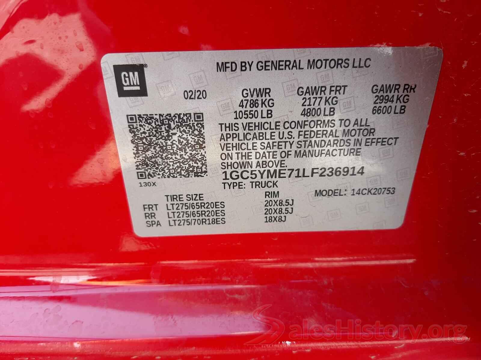 1GC5YME71LF236914 2020 CHEVROLET SILVERADO